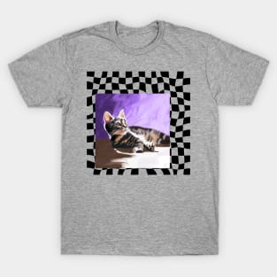 Cute Kitty on Checkered Background T-Shirt